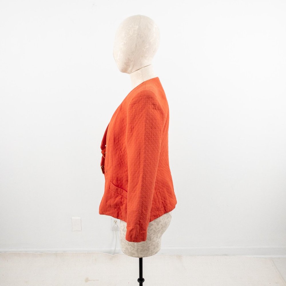 Vintage 80s S/M Quilted Blazer Jacket Orange - Picture 8 of 11